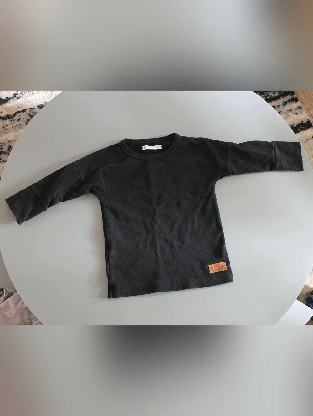Classic Black Long Sleeve Tee for Kids with Leather Patch